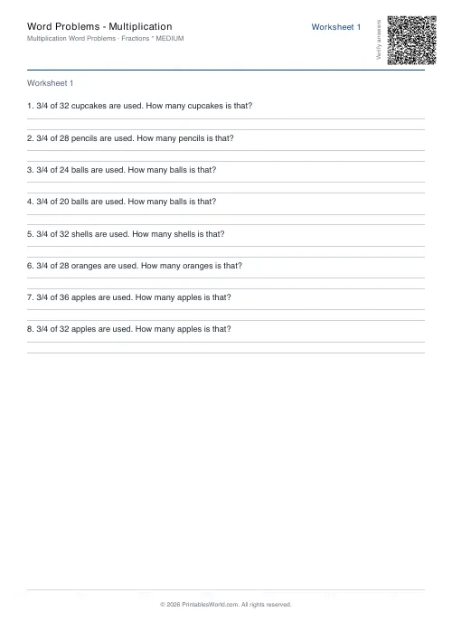 Free printable math word problems worksheet — Fractions — PDF download