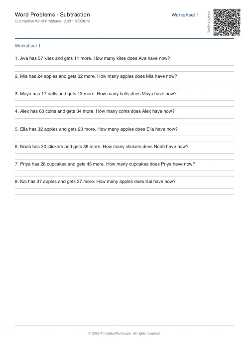 Free printable math word problems worksheet — Addition — PDF download