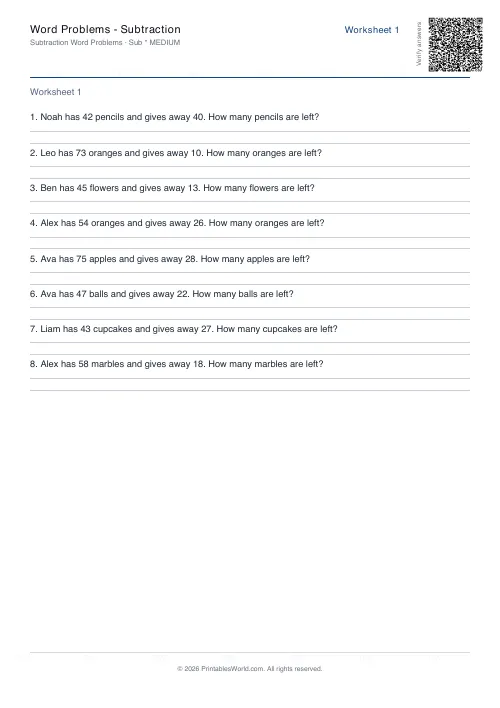 Free printable math word problems worksheet — Medium — PDF download