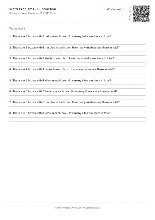 Free printable math word problems worksheet — Multiplication — PDF download