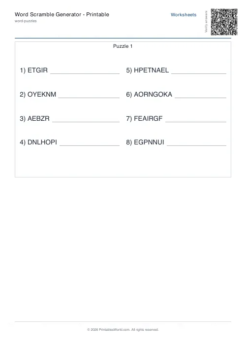 Free printable word scramble worksheet — 15 words — PDF download