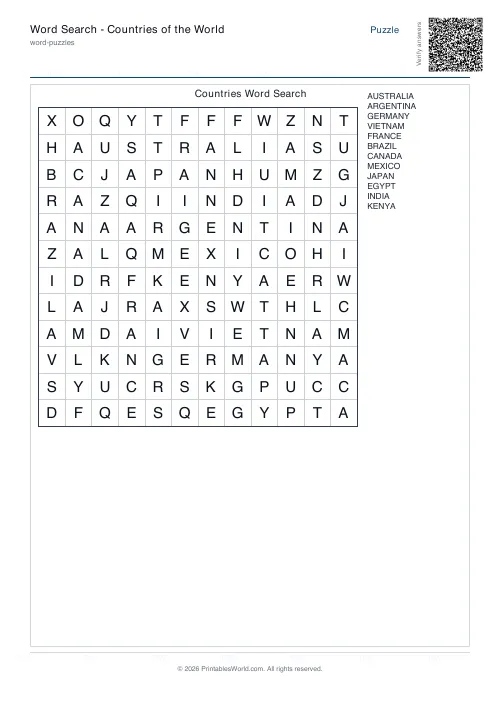 Free printable word search puzzle — 12x12 — PDF download