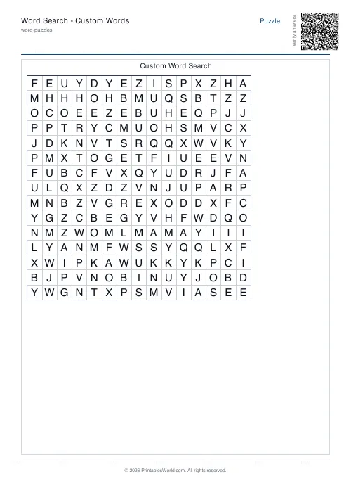 Free printable word search puzzle — With diagonals, with answer key — PDF download