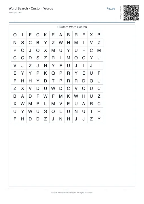 Free printable word search puzzle — 12x12, with answer key — PDF download