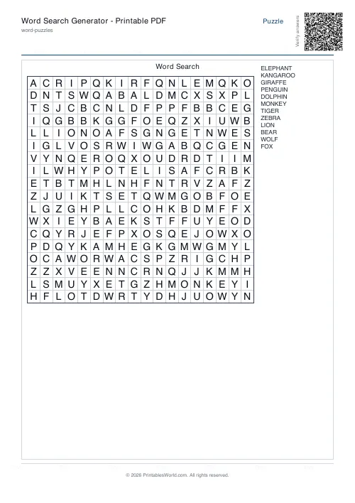 Free printable word search puzzle — 18x18, with answer key — PDF download