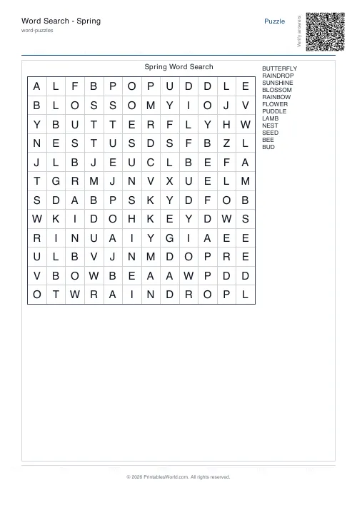 Free printable word search puzzle — 12x12 — PDF download