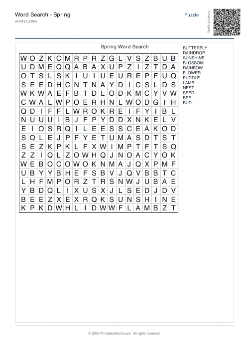 Free printable word search puzzle — 18x18, with answer key — PDF download