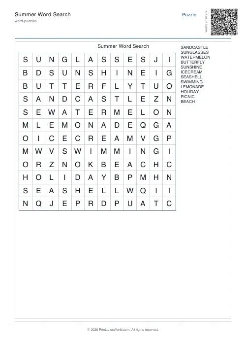 Free printable word search puzzle — 12x12 — PDF download
