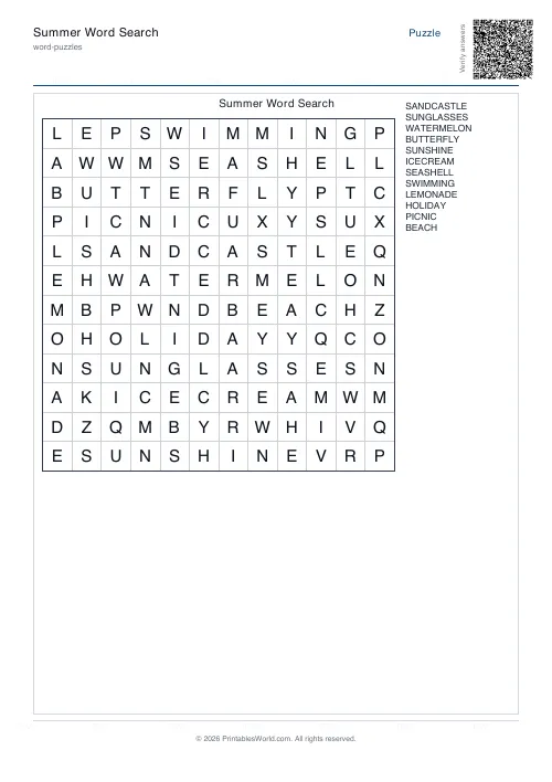 Free printable word search puzzle — 12x12, with answer key — PDF download