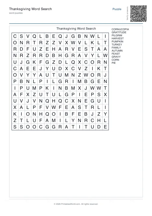 Free printable word search puzzle — Forwards only, with answer key — PDF download