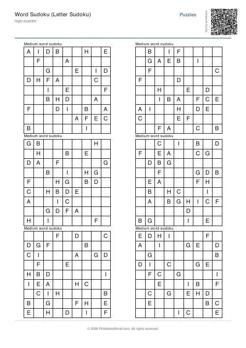 Free printable word sudoku puzzle — Medium — PDF download