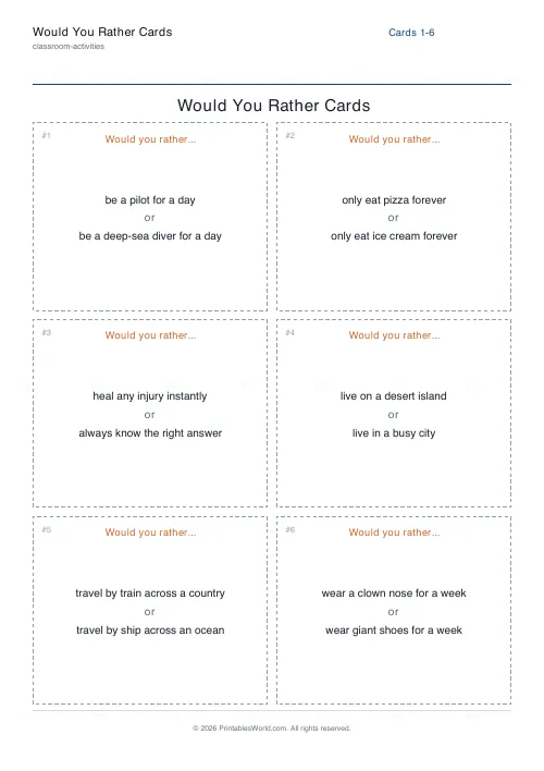 Free printable would-you-rather cards (Mixed), PDF download